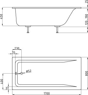 Ванна из искусственного камня AquaStone Армада 1700x80см белый